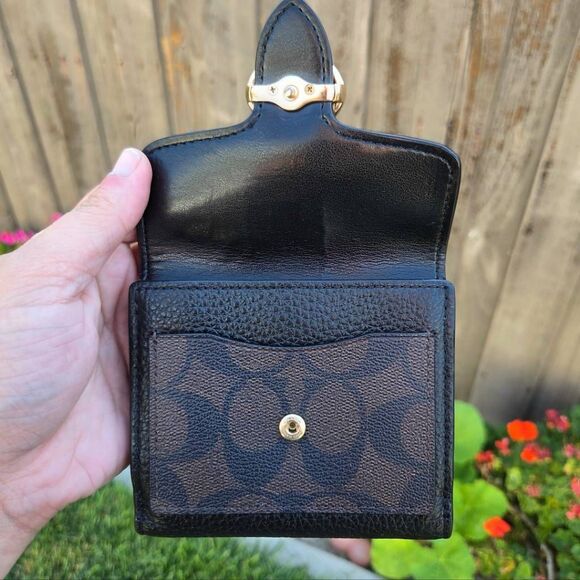 Coach Georgie Signature Canvas Colorblock Brown and Black Small Wallet - Picture 4 of 8